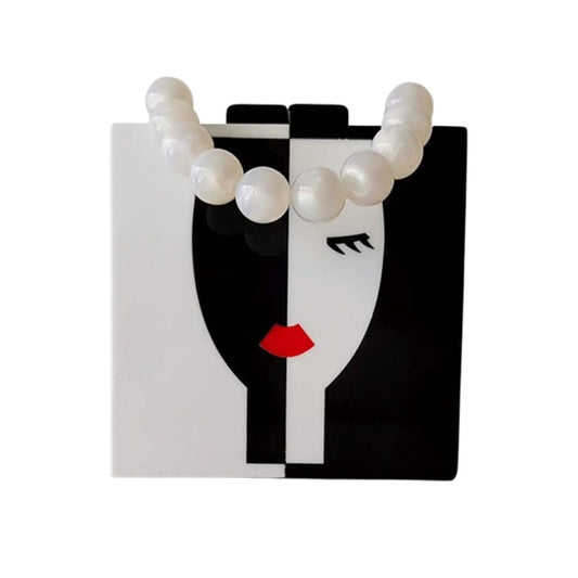 Pochette artistique en acrylique • Sac noir et blanc avec poignée en perles ou en chaîne • Sac de fête et de soirée