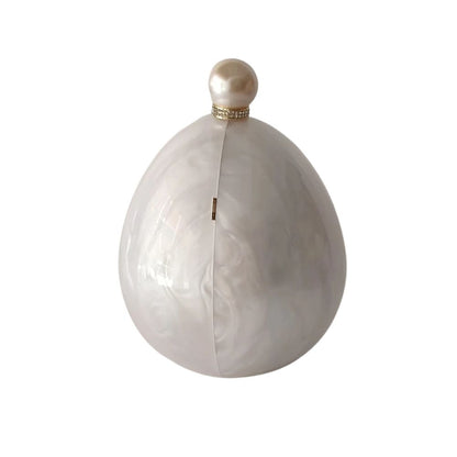 Eiförmige Acryl-Box-Clutch • Elegante perlweiße Abend- und Brauthandtasche